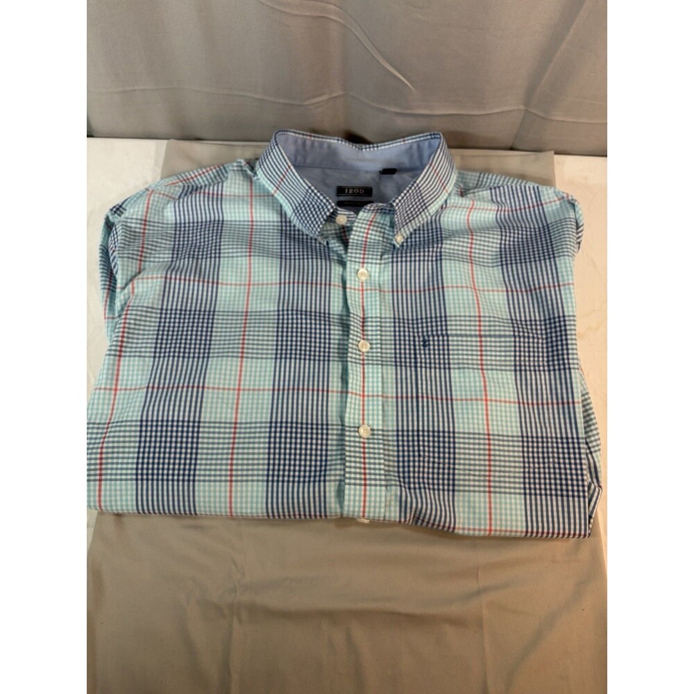 IZOD men's 3XL Button Down Long Sleeve Shirt Pastel Plaid Check Preppy EUC